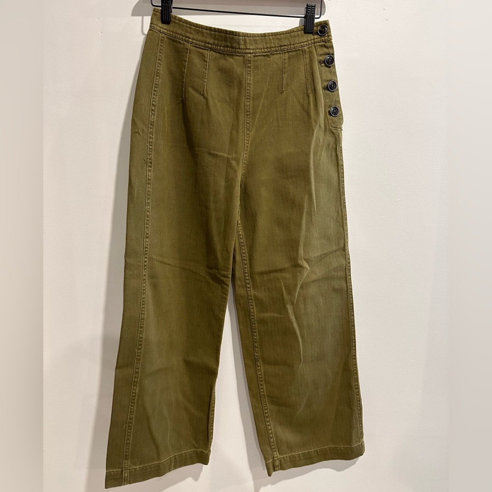 FREE PEOPLE Green Clean Mod Utility Button Up Boho Crop‎ Pants Size 2 - Picture 5 of 7
